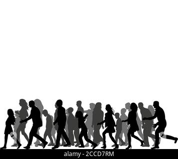 group walking silhouette