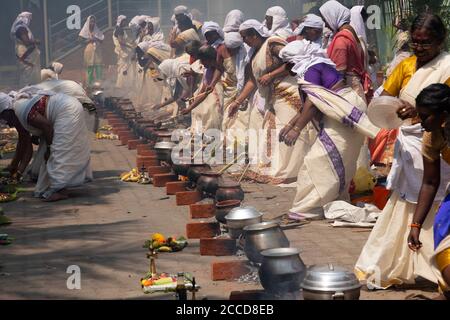 Attukal Pongala is a 10-day festival celebrated at the Attukal Temple, Thiruvananthapuram, Kerala, India Stock Photo