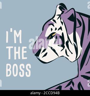 Hand drawn tiger with feminist phrase and message, girl power and feminism concept, flat vector illustration Stock Vector