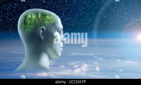 Imagine future of mankind with green thoughts concept Stock Photo