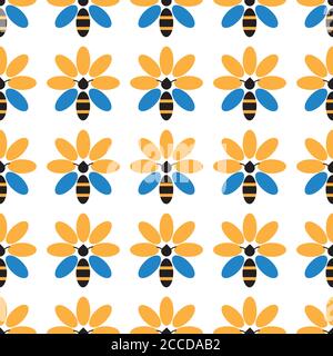Bee and flower seamless pattern Stock Vector