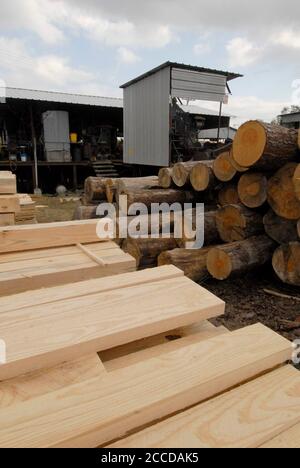 Orange, TX USA, November 10, 2006: Raw and finished lumber at Rogers Lumber Company. Rogers Lumber Co. processes pine lumber into rough-cut boards for the construction and trucking industries. ©Bob Daemmrich Stock Photo