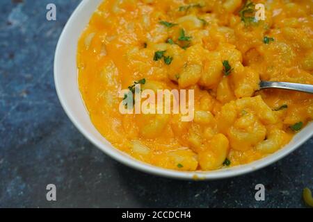 Homemade Cheesy Mac and Cheese, selective focus Stock Photo
