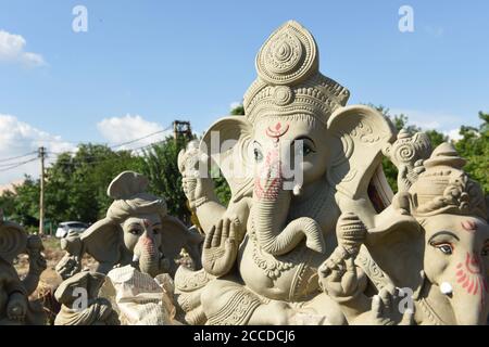 Clay statue of Indian God Ganesha being displayed on the occasion of Ganesh Chaturthi festival Stock Photo