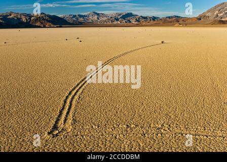 Moving rocks at The Racetrack dry lake, Mojave Desert in Death Valley National Park, California, USA Stock Photo
