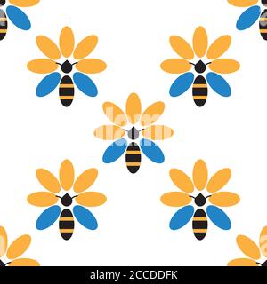 Bee and flower seamless pattern Stock Vector