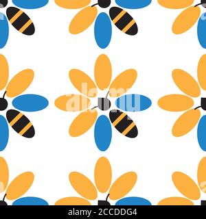 Bee and flower seamless pattern Stock Vector
