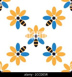 Bee and flower seamless pattern Stock Vector