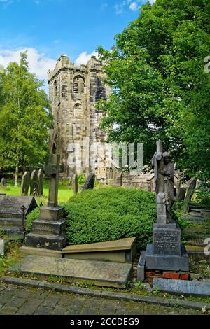 UK,West Yorkshire,Heptonstall,Ruins of the Church of St Thomas a' Becket Stock Photo