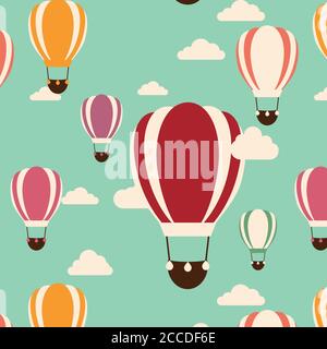 Background with hot air balloons, seamless pattern, vector illustration Stock Vector