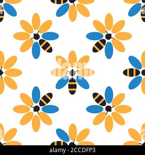 Bee and flower seamless pattern Stock Vector