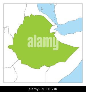 Map of Ethiopia green highlighted with neighbor countries. Stock Vector