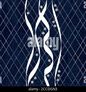 Sashiko indigo dye pattern with traditional white Japanese embroidery, vector illustration Stock Vector