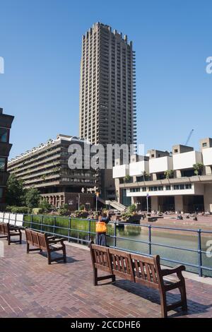 Shakespeare Tower on the Barbican Exhibition Centre and Estate, Silk Street, City of London, EC1, England, UK Stock Photo