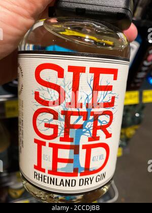 Viersen, Germany - July 9. 2020: Closeup of Siegfried gin bottle in german supermarket Stock Photo