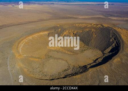 Aerial view of the maar-type volcanic crater, cater Cerro Colorado in the mountains of the El Pinacate Biosphere Reserve and the great Altar desert in Stock Photo