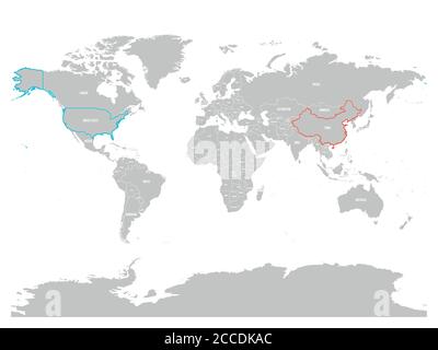 United States and China highlighted on political map of World. Vector illustration. Stock Vector