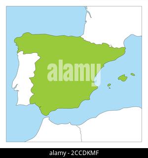 Map of Spain green highlighted with neighbor countries. Stock Vector