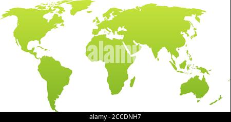 World map silhouette. Vector green gradient isolated on white background. Stock Vector