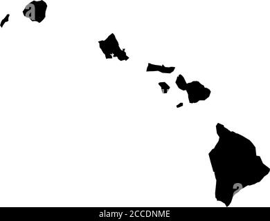 Hawaii, state of USA - solid black silhouette map of country area. Simple flat vector illustration. Stock Vector