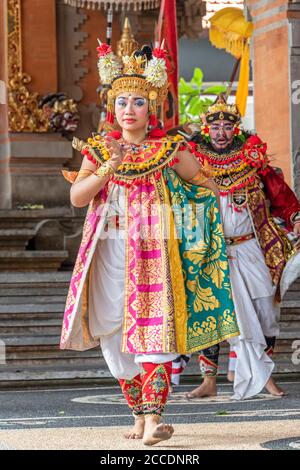 Barong animal dance is one of the traditional native Balinese dances. It is the most well known dance of Balinese culture, narrating the fight between Stock Photo