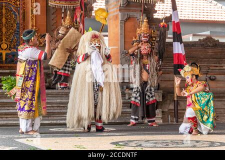 Barong animal dance is one of the traditional native Balinese dances. It is the most well known dance of Balinese culture, narrating the fight between Stock Photo