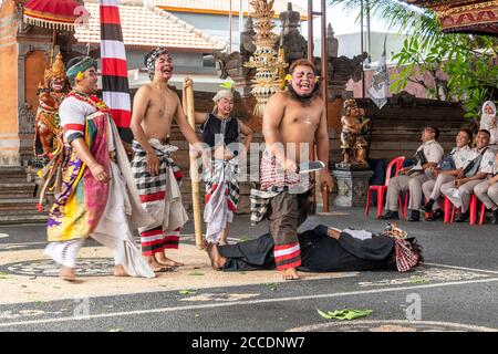 Barong animal dance is one of the traditional native Balinese dances. It is the most well known dance of Balinese culture, narrating the fight between Stock Photo