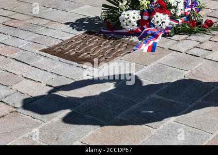 Pilsen, Czech Republic. 21st Aug, 2020. Memorial of Warsaw Pact invasion in August 68 was unveiled in Pilsen, Czech Republic, on Friday, August 21, 2020. Credit: Miroslav Chaloupka/CTK Photo/Alamy Live News Stock Photo