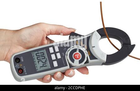 Digital Clamp Meter handhold, cut out on white background Stock Photo