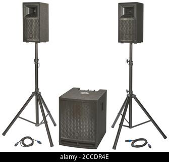Black PA System with multiple loudspeakers, cut out on white background Stock Photo
