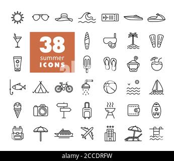Summer vector icons set. Graph symbol for travel and tourism web site and apps design, logo, app, UI Stock Vector