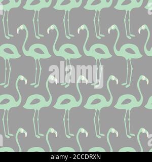 Flamingo seamless pattern on mint background, vector illustration Stock Vector