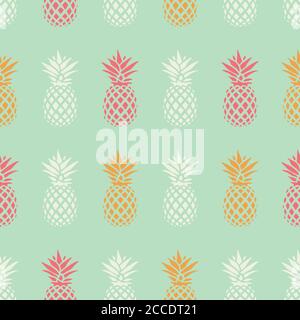 Pineapple seamless pattern on mint background, vector illustration Stock Vector