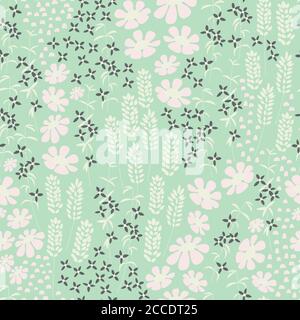 Floral seamless pattern with beautiful flowers on mint background, vector illustration Stock Vector