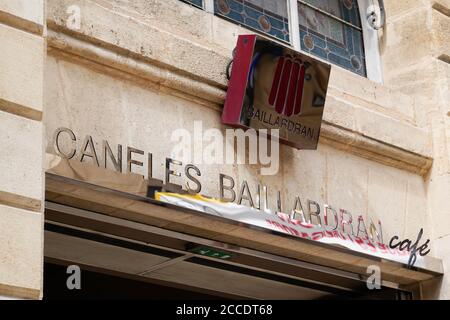 Bordeaux , Aquitaine / France - 08 16 2020 : Baillardran logo and text sign on store canelés pastry shop with boutique café Stock Photo