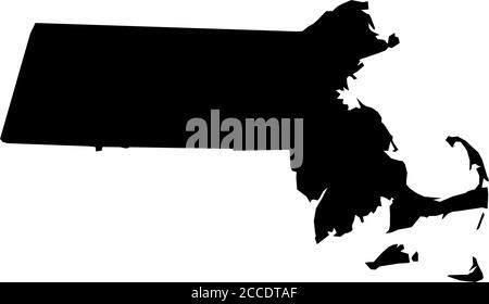 Massachusetts, state of USA - solid black silhouette map of country area. Simple flat vector illustration. Stock Vector