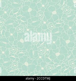 Floral seamless pattern with beautiful flowers on mint background, vector illustration Stock Vector