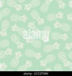 Pineapple seamless pattern on mint background, vector illustration Stock Vector