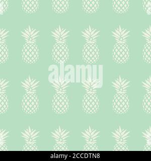Pineapple seamless pattern on mint background, vector illustration Stock Vector