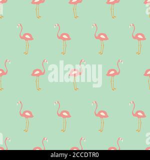 Flamingo seamless pattern on mint background, vector illustration Stock Vector
