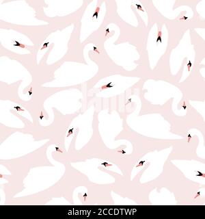 Swan seamless pattern on pink background, vector illustration Stock Vector