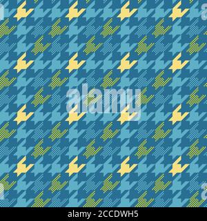 Seamless vector checkered pattern. Classical English hounds tooth print. Colored retro textile design on blue background. Stock Photo