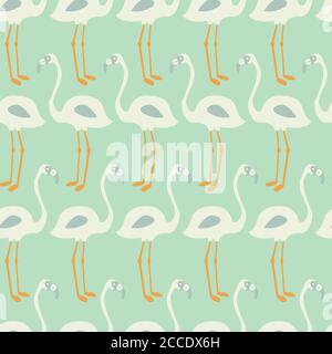 Flamingo seamless pattern on mint background, vector illustration Stock Vector