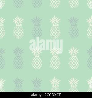 Pineapple seamless pattern on mint background, vector illustration Stock Vector