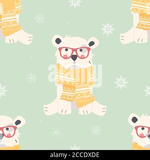 Seamless Merry Christmas patterns with cute polar bear animals, vector illustration Stock Vector