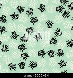 Pineapple seamless pattern on mint background, vector illustration Stock Vector