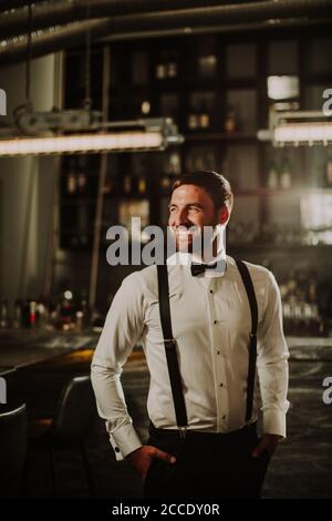 Man, festively dressed, suit, bow tie, Stock Photo