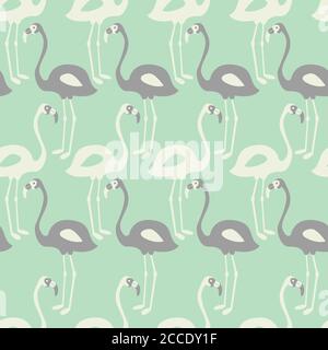 Flamingo seamless pattern on mint background, vector illustration Stock Vector