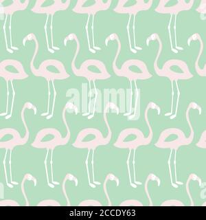Flamingo seamless pattern on mint background, vector illustration Stock Vector