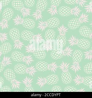 Pineapple seamless pattern on mint background, vector illustration Stock Vector